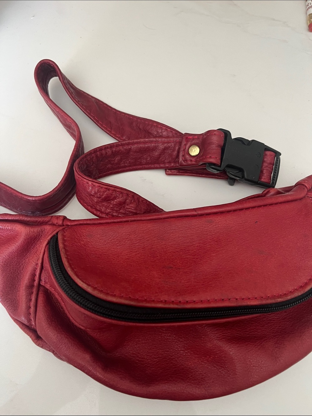 Red Leather Waist Bag - Unbranded